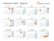 Kalender 2015 Nigeria mit Feiertagen zum Downloaden und Ausdrucken Kalender 2015 Nigeria mit Feiertagen