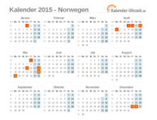 Kalender 2015 Norwegen mit Feiertagen