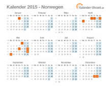 Kalender 2015 Norwegen mit Feiertagen zum Downloaden und Ausdrucken Kalender 2015 Norwegen mit Feiertagen
