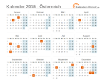 Kalender 2015 Österreich mit Feiertagen