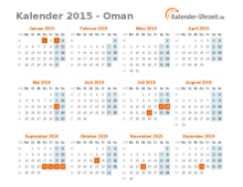 Kalender 2015 Oman mit Feiertagen zum Downloaden und Ausdrucken Kalender 2015 Oman mit Feiertagen