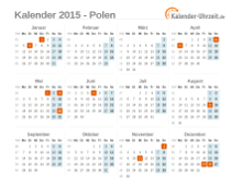 Kalender 2015 Polen mit Feiertagen