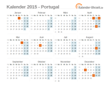 Kalender 2015 Portugal mit Feiertagen