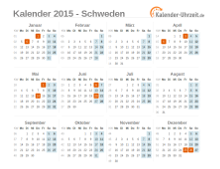 Kalender 2015 Schweden mit Feiertagen