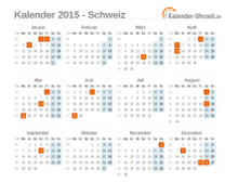 Kalender 2015 Schweiz mit Feiertagen