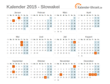 Kalender 2015 Slowakei mit Feiertagen