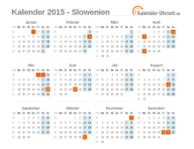 Kalender 2015 Slowenien mit Feiertagen