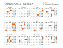 Kalender 2015 Spanien mit Feiertagen