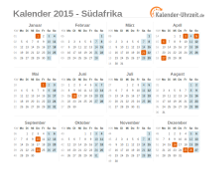 Kalender 2015 Südafrika mit Feiertagen