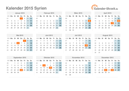 Kalender 2015 Syrien mit Feiertagen zum Downloaden und Ausdrucken Kalender 2015 Syrien mit Feiertagen