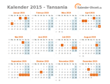 Kalender 2015 Tansania mit Feiertagen