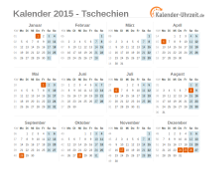 Kalender 2015 Tschechien mit Feiertagen