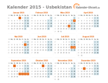Kalender 2015 Usbekistan mit Feiertagen zum Downloaden und Ausdrucken Kalender 2015 Usbekistan mit Feiertagen