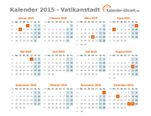 Kalender 2015 Vatikanstadt mit Feiertagen zum Downloaden und Ausdrucken Kalender 2015 Vatikanstadt mit Feiertagen