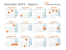 Kalender 2015 Zypern mit Feiertagen zum Downloaden und Ausdrucken Kalender 2015 Zypern mit Feiertagen