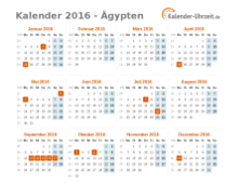 Kalender 2016 Ägypten mit Feiertagen zum Downloaden und Ausdrucken Kalender 2016 Ägypten mit Feiertagen