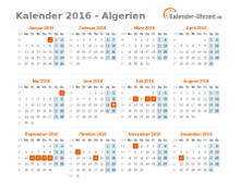 Kalender 2016 Algerien mit Feiertagen
