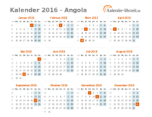Kalender 2016 Angola mit Feiertagen zum Downloaden und Ausdrucken Kalender 2016 Angola mit Feiertagen