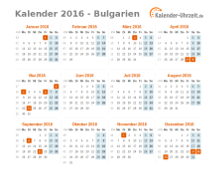 Kalender 2016 Bulgarien mit Feiertagen