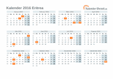 Kalender 2016 Eritrea mit Feiertagen zum Downloaden und Ausdrucken Kalender 2016 Eritrea mit Feiertagen