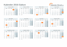 Kalender 2016 Gabun mit Feiertagen