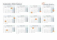 Kalender 2016 Gabun mit Feiertagen zum Downloaden und Ausdrucken Kalender 2016 Gabun mit Feiertagen