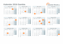 Kalender 2016 Gambia mit Feiertagen