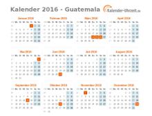 Kalender 2016 Guatemala mit Feiertagen