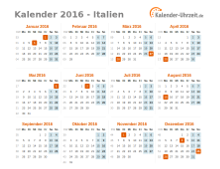 Kalender 2016 Italien mit Feiertagen zum Downloaden und Ausdrucken Kalender 2016 Italien mit Feiertagen