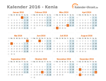 Kalender 2016 Kenia mit Feiertagen
