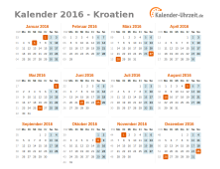 Kalender 2016 Kroatien mit Feiertagen