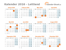 Kalender 2016 Lettland mit Feiertagen