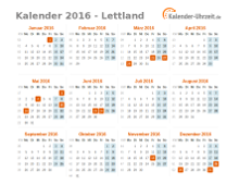 Kalender 2016 Lettland mit Feiertagen zum Downloaden und Ausdrucken Kalender 2016 Lettland mit Feiertagen