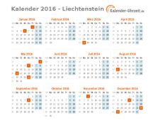 Kalender 2016 Liechtenstein mit Feiertagen zum Downloaden und Ausdrucken Kalender 2016 Liechtenstein mit Feiertagen