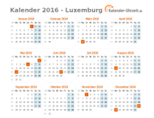 Kalender 2016 Luxemburg mit Feiertagen
