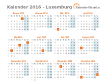 Kalender 2016 Luxemburg mit Feiertagen zum Downloaden und Ausdrucken Kalender 2016 Luxemburg mit Feiertagen