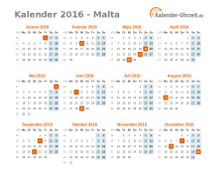 Kalender 2016 Malta mit Feiertagen