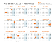 Kalender 2016 Marokko mit Feiertagen zum Downloaden und Ausdrucken Kalender 2016 Marokko mit Feiertagen
