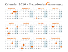 Kalender 2016 Mazedonien mit Feiertagen zum Downloaden und Ausdrucken Kalender 2016 Mazedonien mit Feiertagen