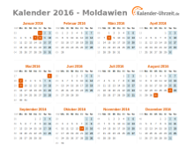 Kalender 2016 Moldawien mit Feiertagen
