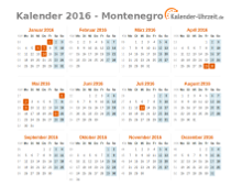 Kalender 2016 Montenegro mit Feiertagen zum Downloaden und Ausdrucken Kalender 2016 Montenegro mit Feiertagen