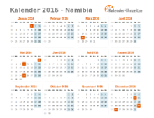 Kalender 2016 Namibia mit Feiertagen