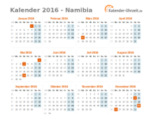Kalender 2016 Namibia mit Feiertagen zum Downloaden und Ausdrucken Kalender 2016 Namibia mit Feiertagen