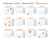 Kalender 2016 Österreich mit Feiertagen