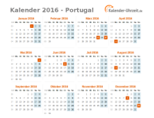 Kalender 2016 Portugal mit Feiertagen