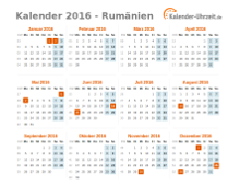 Kalender 2016 Rumänien mit Feiertagen