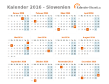 Kalender 2016 Slowenien mit Feiertagen