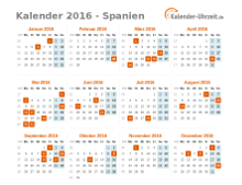 Kalender 2016 Spanien mit Feiertagen
