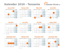 Kalender 2016 Tansania mit Feiertagen zum Downloaden und Ausdrucken Kalender 2016 Tansania mit Feiertagen