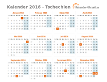 Kalender 2016 Tschechien mit Feiertagen